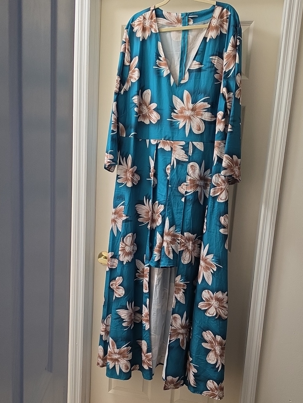 Teal Floral V-Neck Maxi Dress - Women